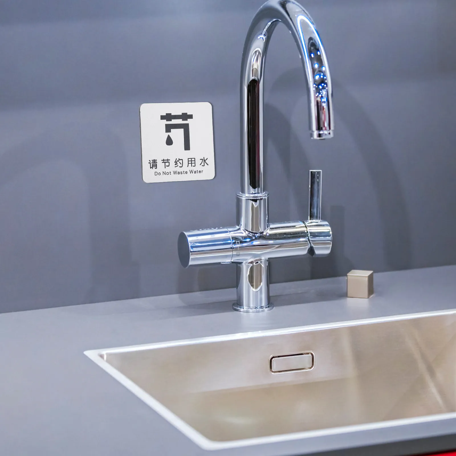 Caution Sign Water Saving Reminder Sturdy Aluminum-Plastic Panel for Bathroom Kitchen Office Wall Decor Environmental Protection