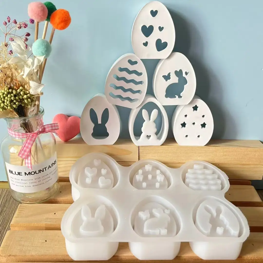 

New Mould Easter Bunny Figurine Silicone Mold Set Home 6-Piece Egg Bunny Decorative Lamp Ornaments Plaster Resin Casting Molds