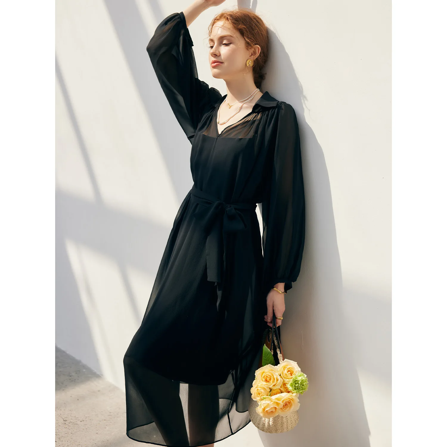 Robe en soie pour femmes, ensemble deux pièces imprimé, fines bretelles, revers Georgi, robe en soie de mûrier, nouvelle collection printemps et été 2025