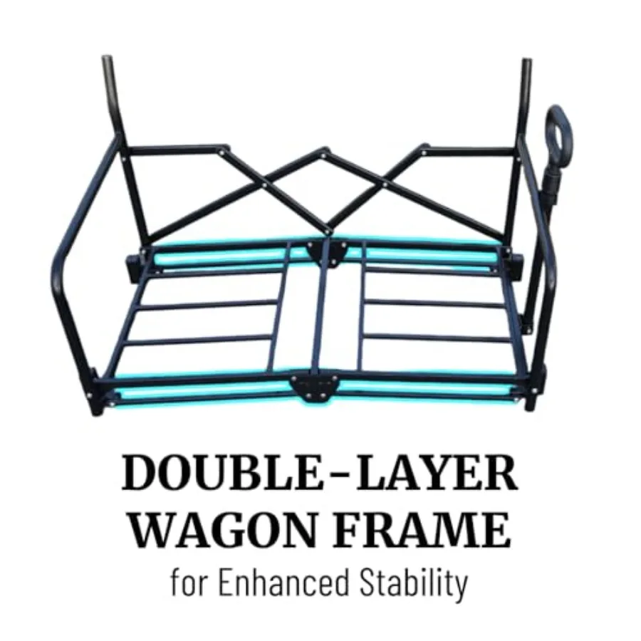 Beach wagon chair for adults: foldable cart converts to 2-person sofa, 2-in-1 wagon bench love seat combo, aluminum frame, navy
