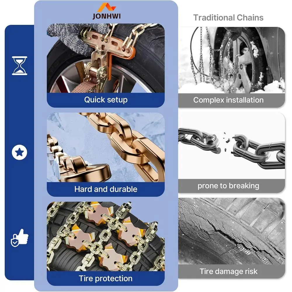 سلاسل جر لجميع الأحوال الجوية لسيارات الدفع الرباعي والسيارات والشاحنات، قابلة للتعديل لإطارات 225-305 مم، مثالية للثلج والثلج والطين #4