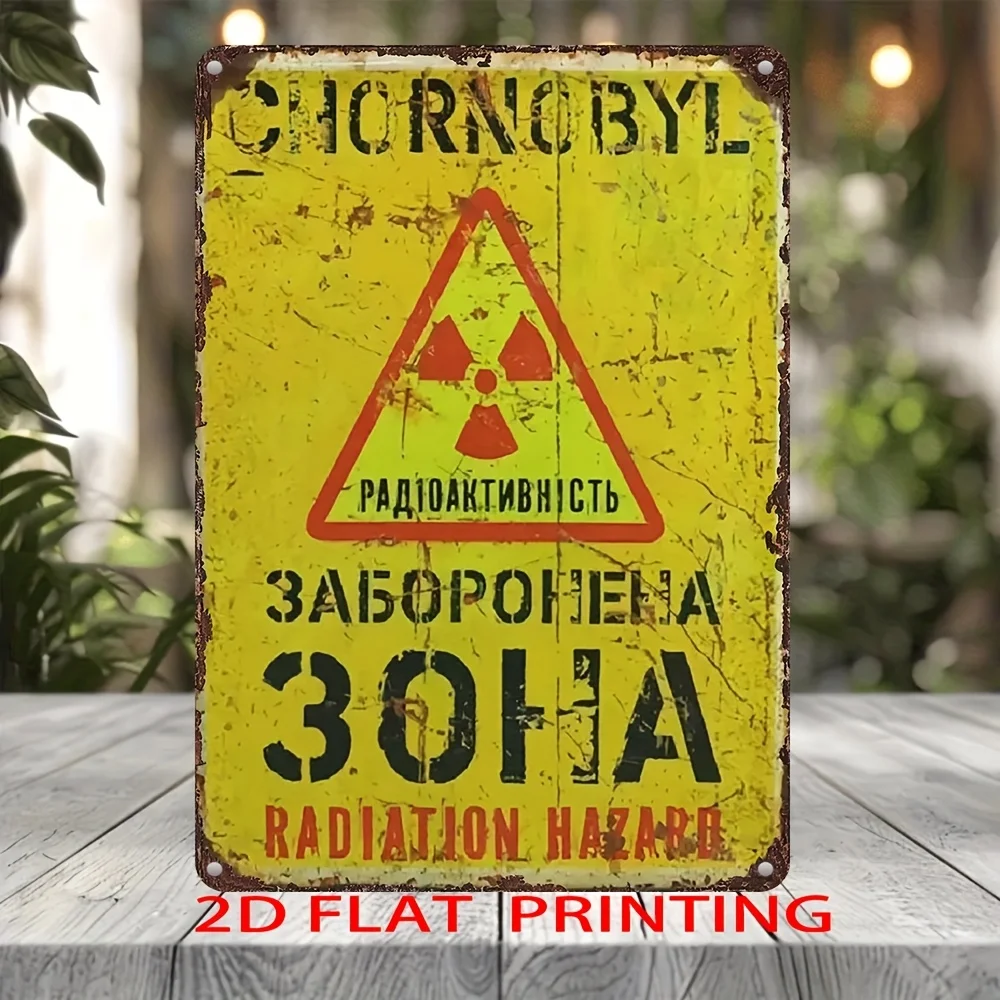 Panneau vintage en fer sur le thème des risques radiologiques - Décoration murale rétro avec texte en anglais et en russe, plaque métallique imprimée UV pour la maison, le jardin, la salle de bain