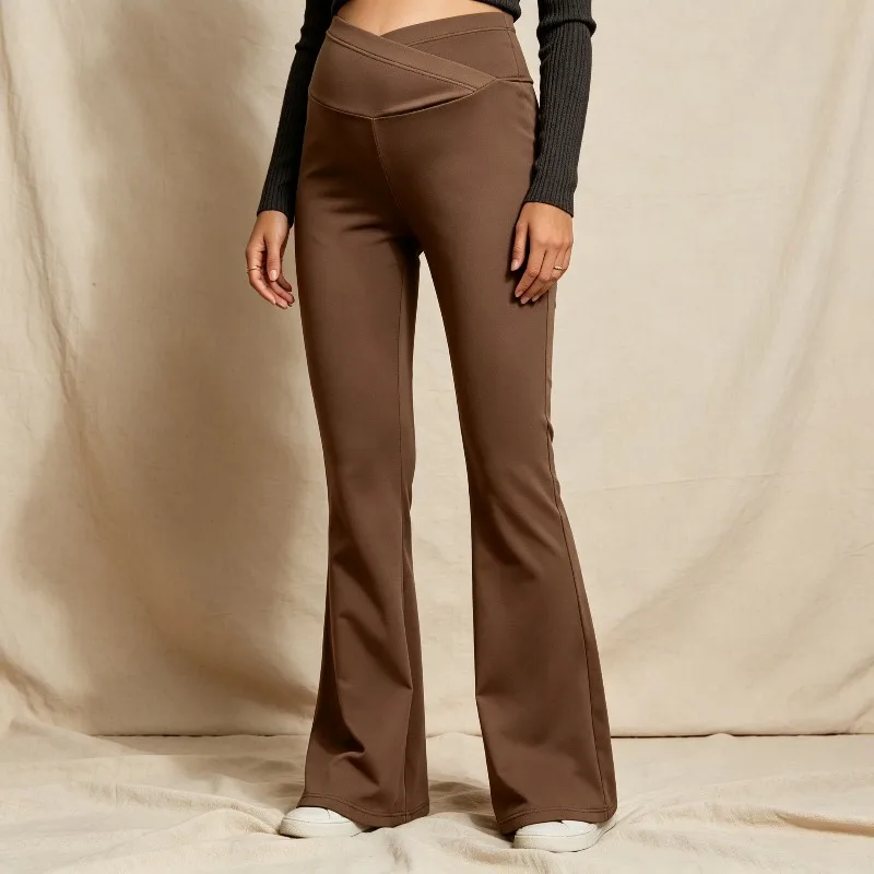 Pregnancy Yoga Flare Leggings Cross Belly Panel High Waist Slimming Soft Stretchy Maternity Trousers