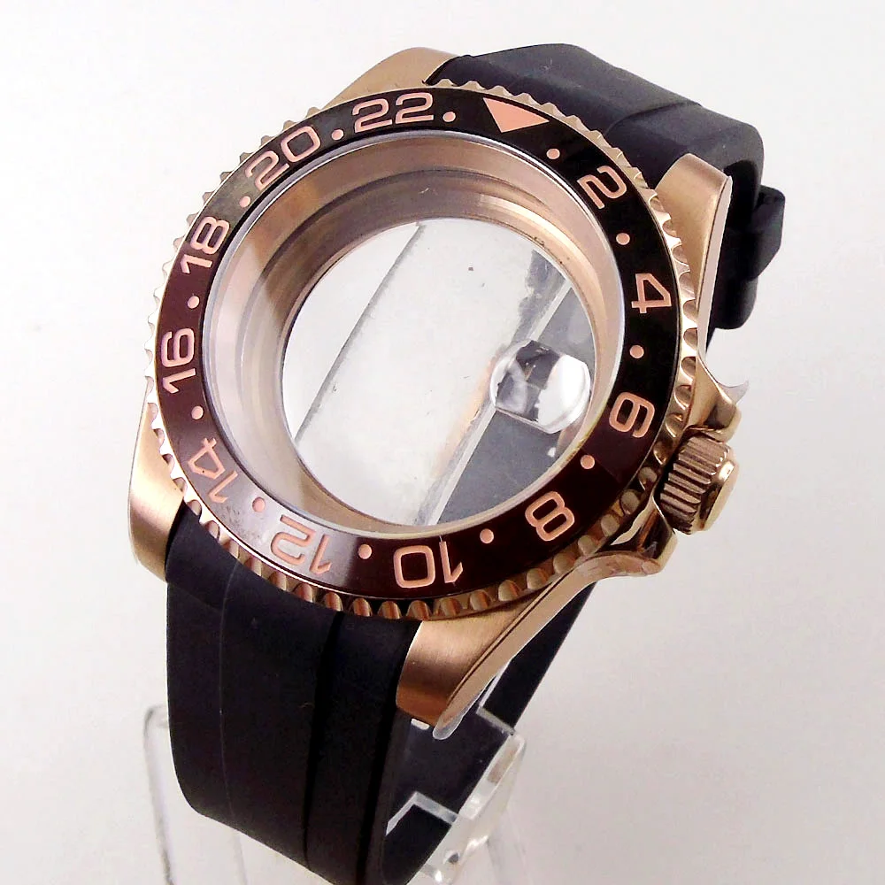 fit NH35 NH36 NH34 10bar 120clicks Bezel 40mm SUB Rose Gold Watch Case Curved End Band