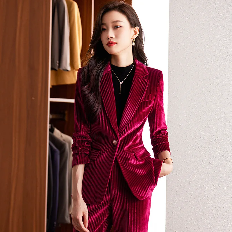 

Женский вельветовый блейзер для осени и зимы, элегантная деловая одежда, профессиональный наряд в стиле богини, высококачественный костюм для работы.