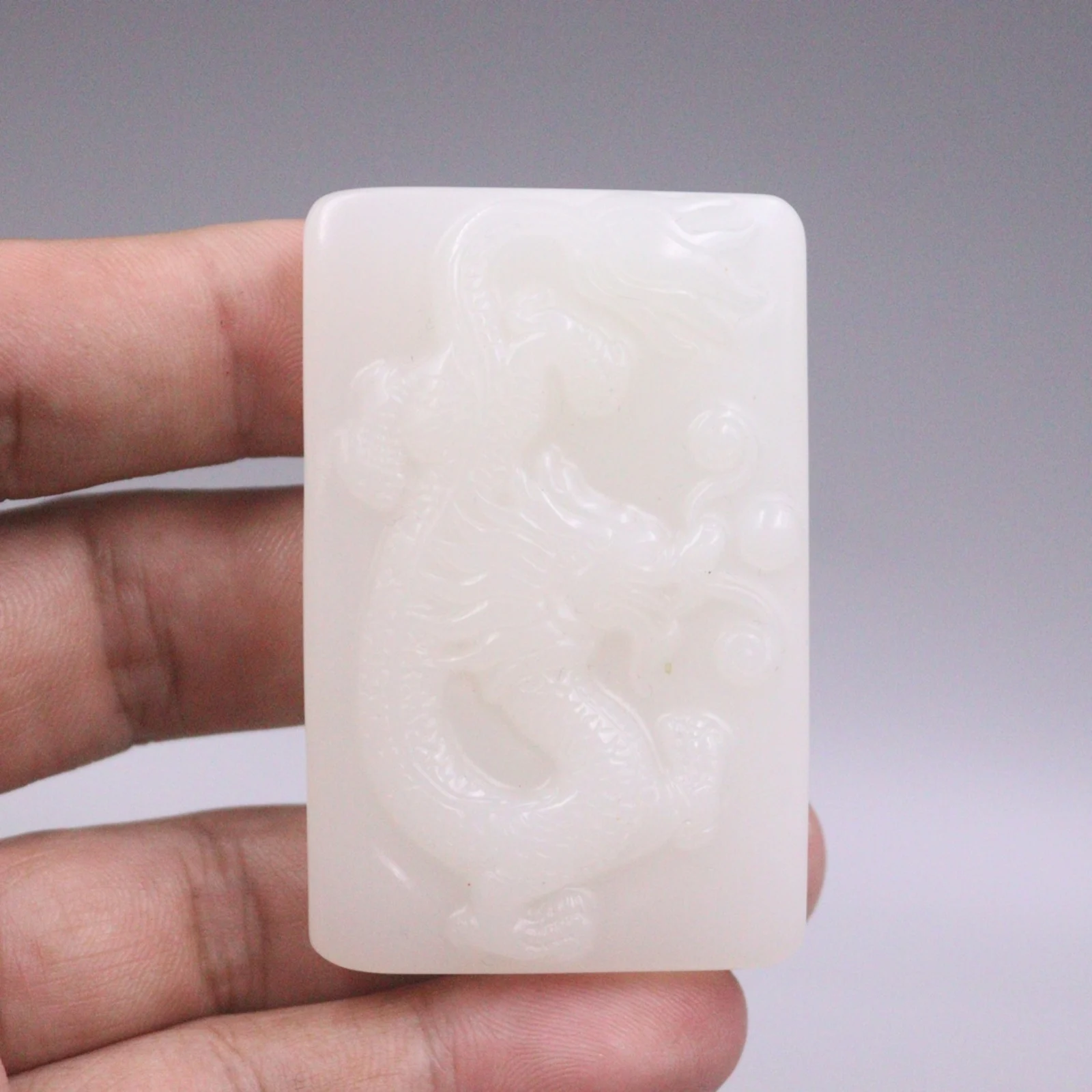 Natural White Jade Men Women Best Gift Bless Lucky Carved Dragon Oblong Pendant