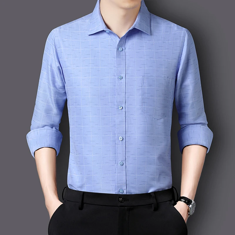 Plaid Shirts for Men's High Grade Business Long Sleeve Casual Checked Shirt Male Comfortable No Ironing Office Formal Work Shirt