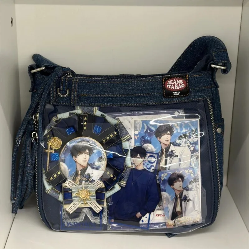 JIAERDI Harajuku Denim Ita Bags Women Sweet Cool Transparent Messenger Bag Purse Ladies Uniform Casual Crossbody Bags Aesthetic