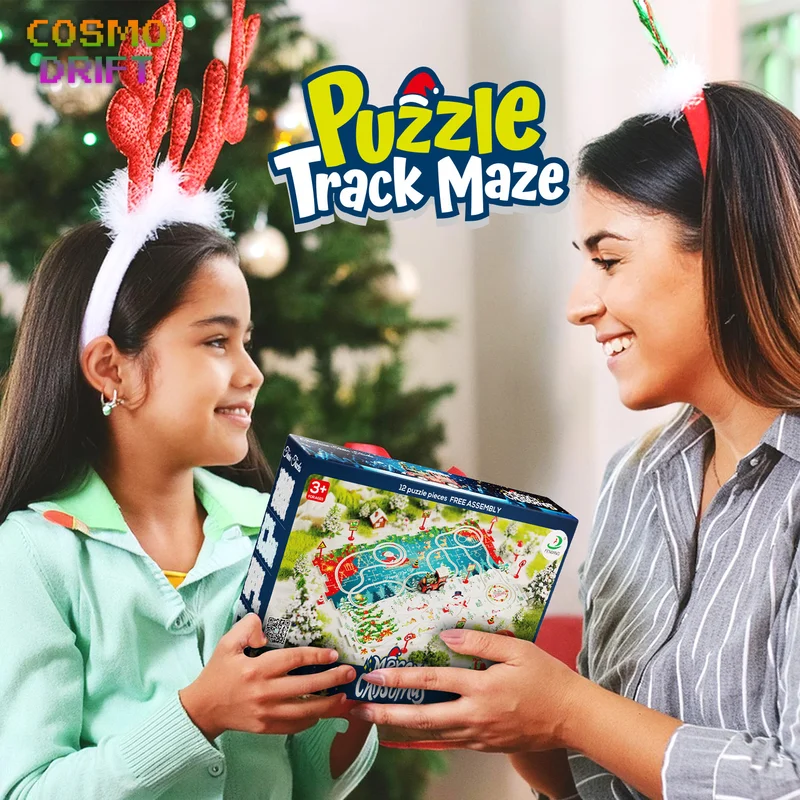 Conjunto de trilhos de trem elétrico de natal, quebra-cabeça diy, carro ferroviário, brinquedo educacional com luzes para crianças, meninos, meninas, presentes, playset
