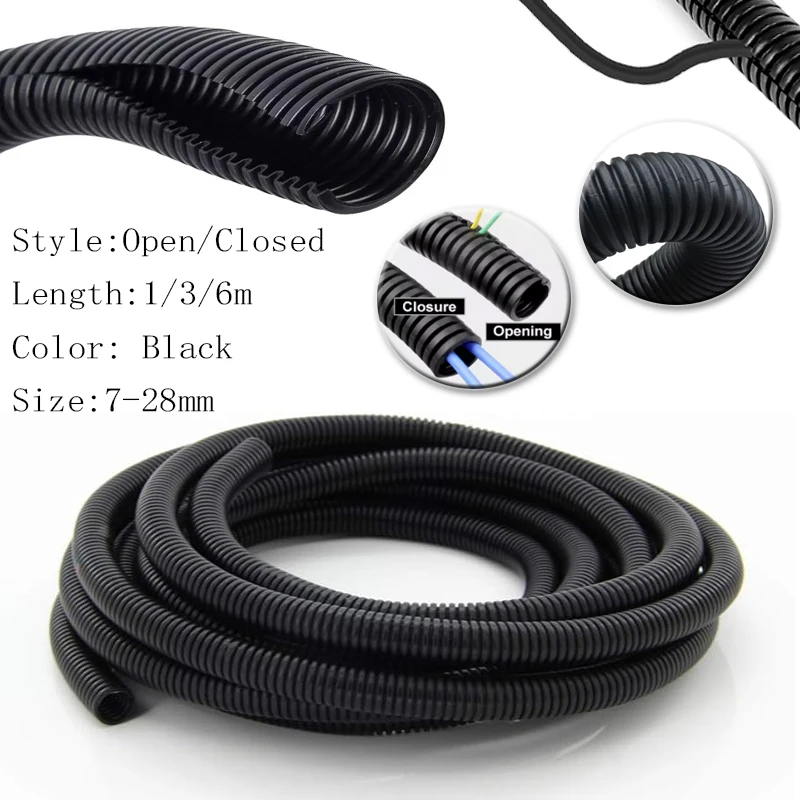 6/3/1m Insulation Corrugated Tube Pipe Nylon Wire Harness Casing Cable Sleeves Cord Duct Cover Auto Car Mechanical Line Protecto