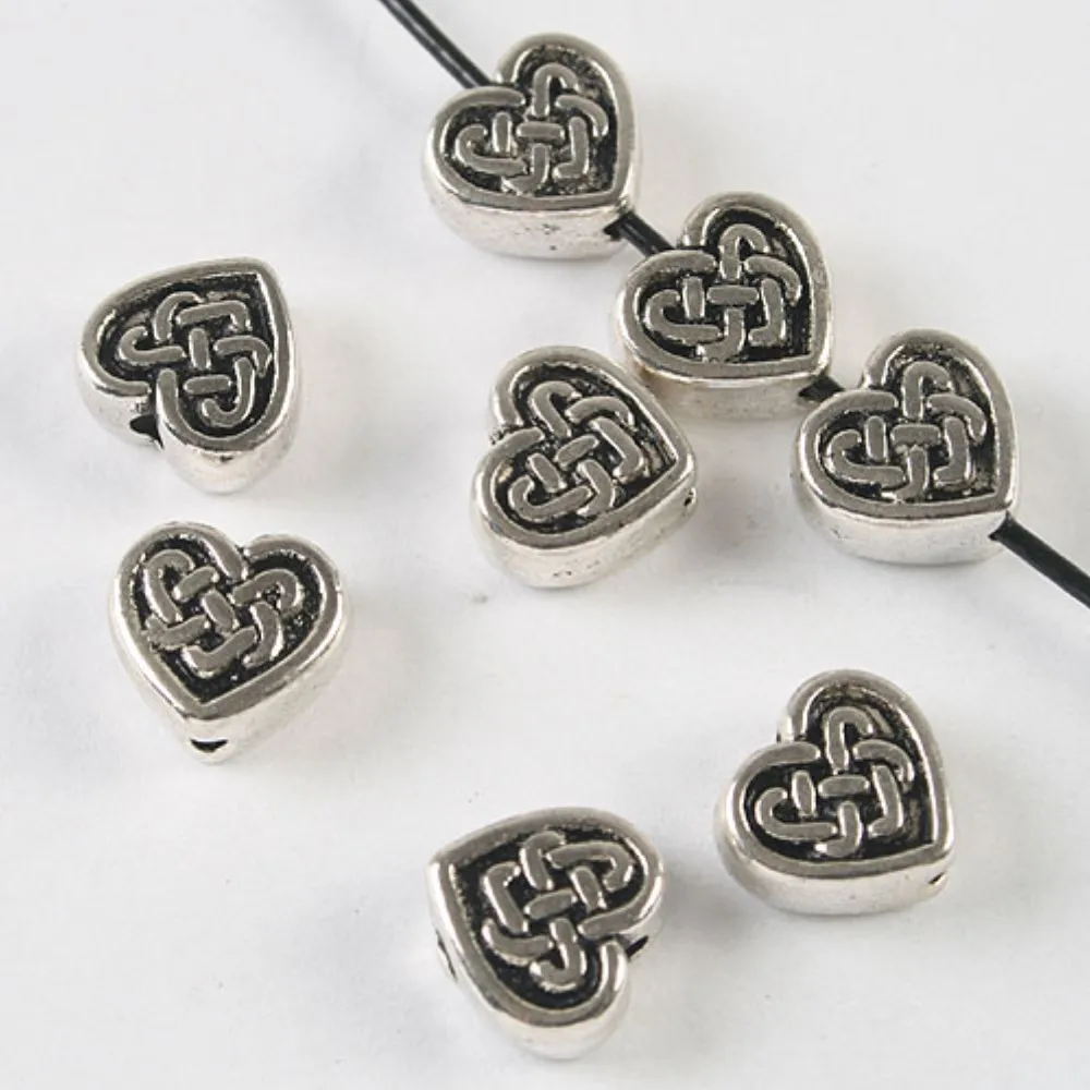 20PCS 8.7x9.5mm hole:1mm DARK SILVER TONE HEART SPACER BEADS 9.5MM H3889