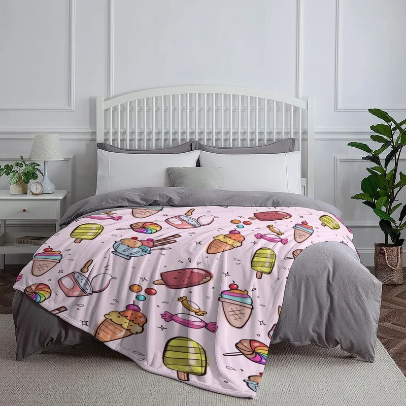Kawaii Candy Ice Cream Dessert Pattern Blanket Throw 150x200cm Plush Cozy Cute Decor Gift for Girls Women view 2