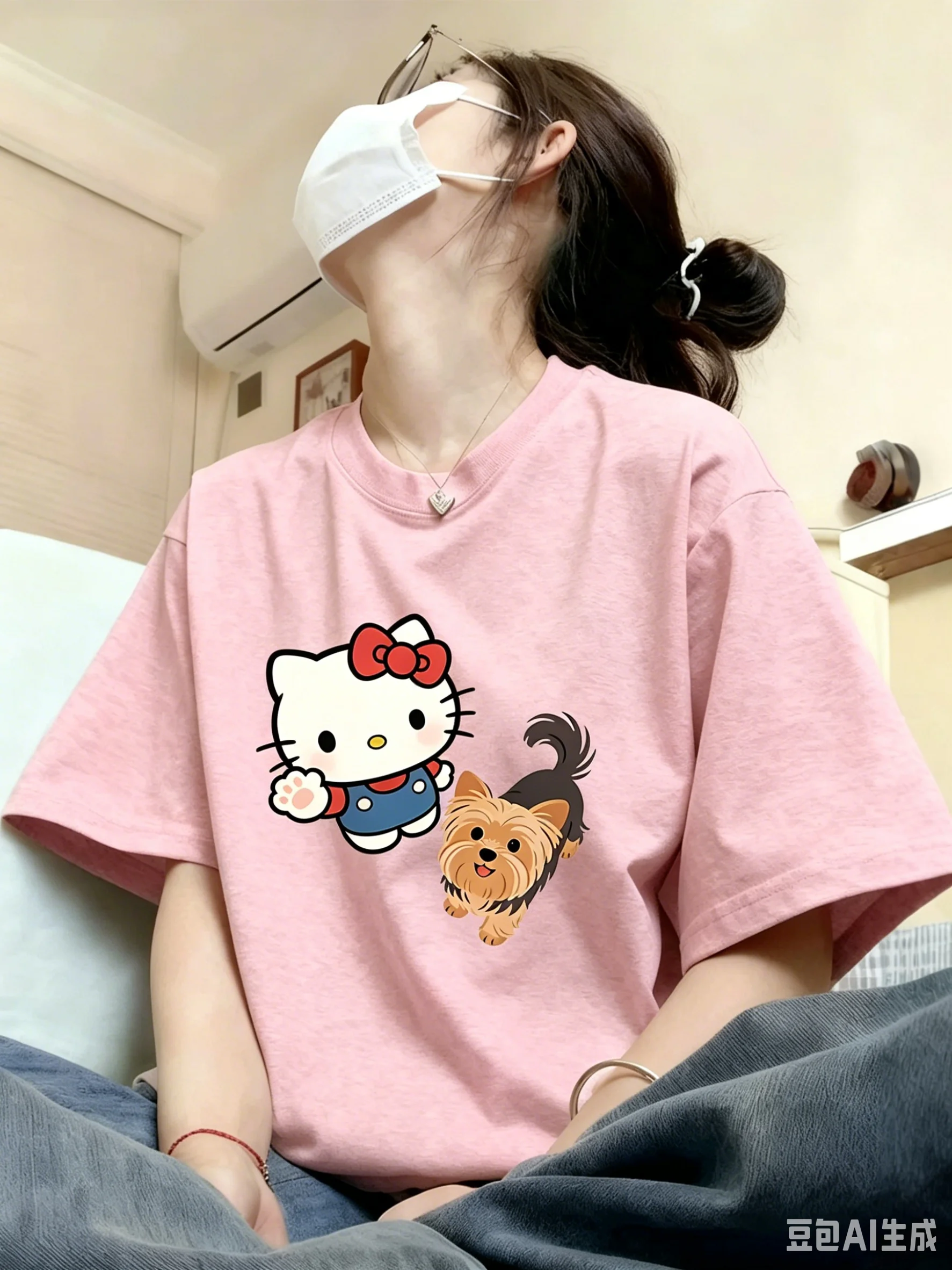 

2026 Age-reducing Kitty short-sleeved T-shirt for children, loose-fitting half-sleeved trendy T-shirt, summer style
