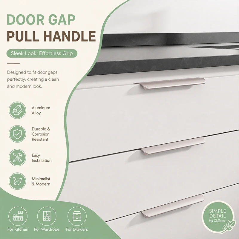 1pcs Hidden Door Handle Long Invisible Wardrobe Closet Pull Modern Simple Drawer Cabinet Edge Gap Handle