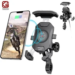 Motorcycle Wireless Phone Mount Fast Charger Stand 15W & USB C 3A Handlebar Anti Theft Motor Motorbike Holder For 4.0-7.0