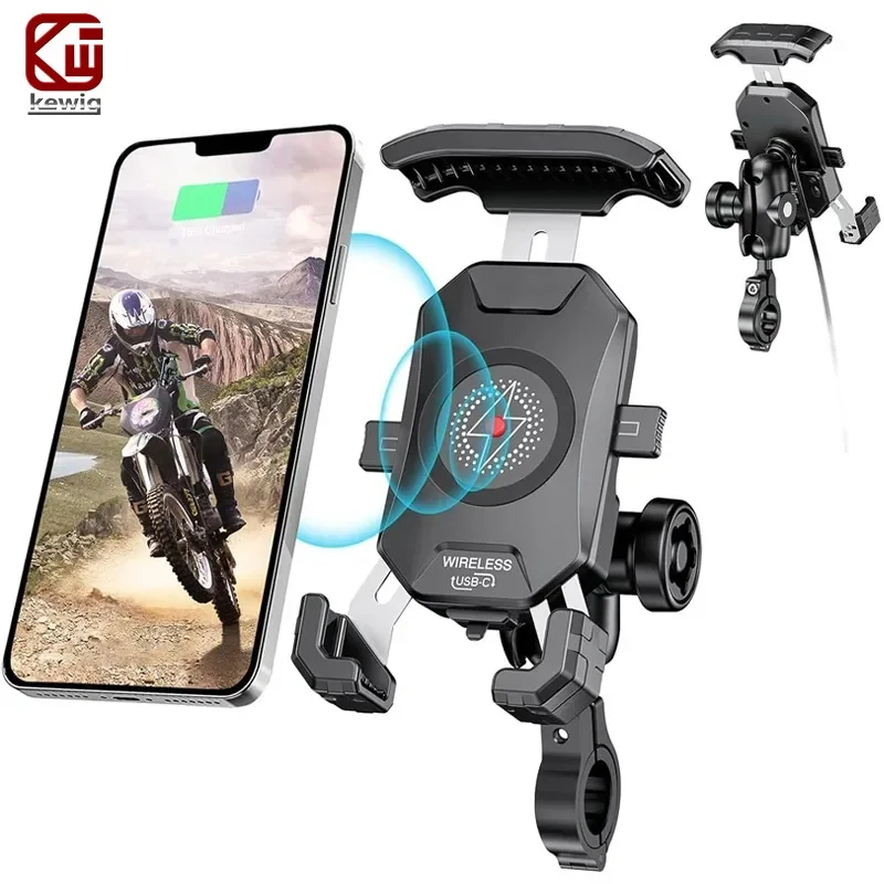 Motorcycle Wireless Phone Mount Fast Charger Stand 15W & USB C 3A Handlebar Anti Theft Motor Motorbike Holder For 4.0-7.0 phone