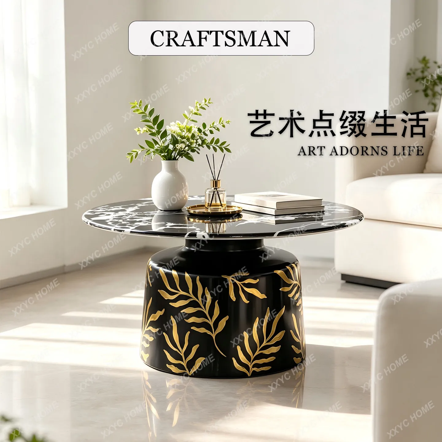 Medieval style coffee table light luxury high-end coffee table master hand-painted table living room home creative