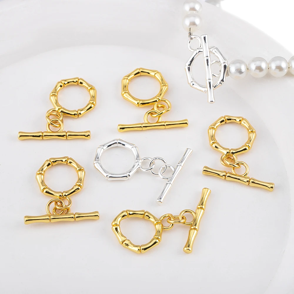 2/4/8 szt. pozłacane 18-karatowym złotem mosiężne zapięcia typu toggle, zapięcia OT do bransoletek, naszyjników, akcesoria do wyrobu biżuterii DIY