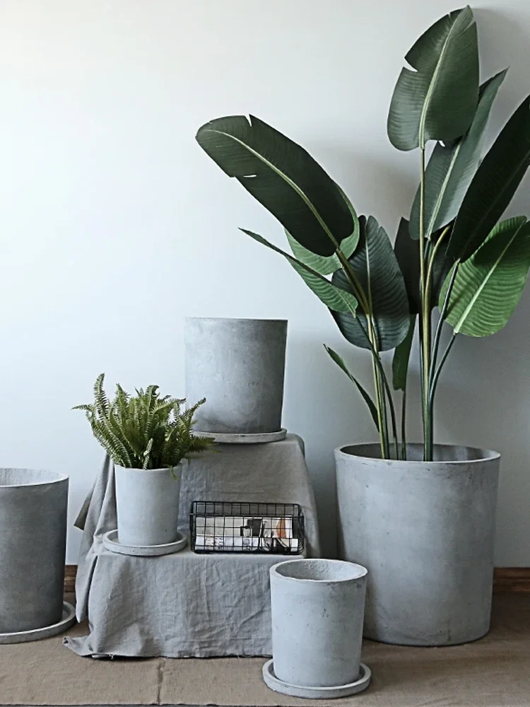 Cylindrical Cement Flowerpot Oversized Plant Pot