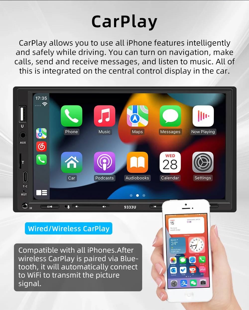 7 بوصة HD اللاسلكية CarPlay أندرويد السيارات شاشة تعمل باللمس مشغل MP5 راديو السيارة العالمي Autoradio مشغل وسائط متعددة 2DIN السيارات الصوت #3
