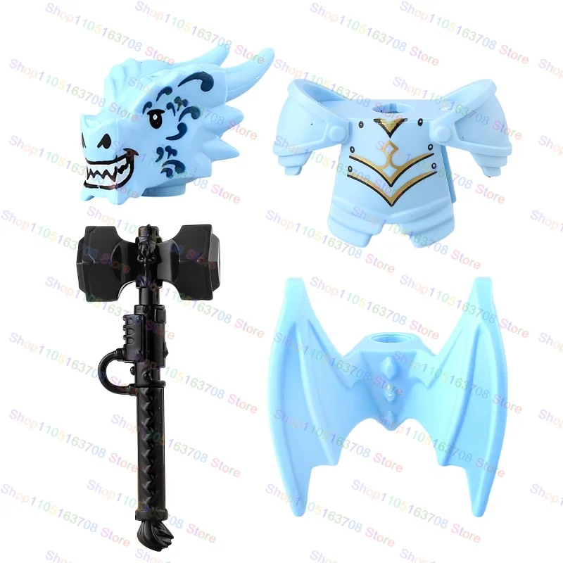 Blocos de construção de cavaleiros medievais, cavaleiros de dragão relâmpago, acessórios de figura de montagem de dragão, modelo de jogos, brinquedo de tijolo de montagem