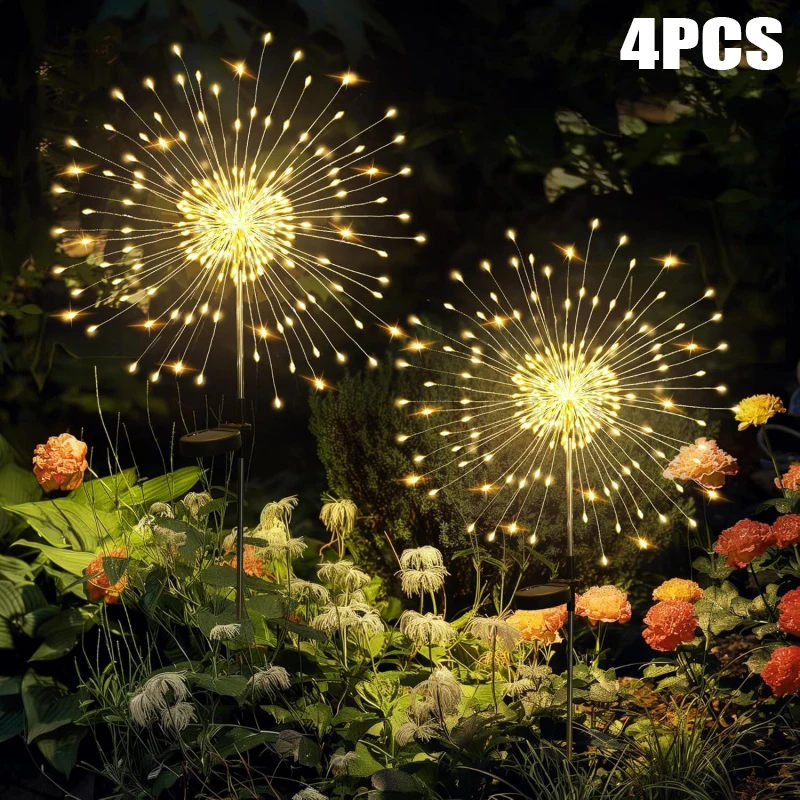 Fuochi d'artificio solari Decorazioni per esterni IP65 Impermeabile 8 modalità di illuminazione Fata String Light Cortile Prato Patio Paesaggio Lampada solare