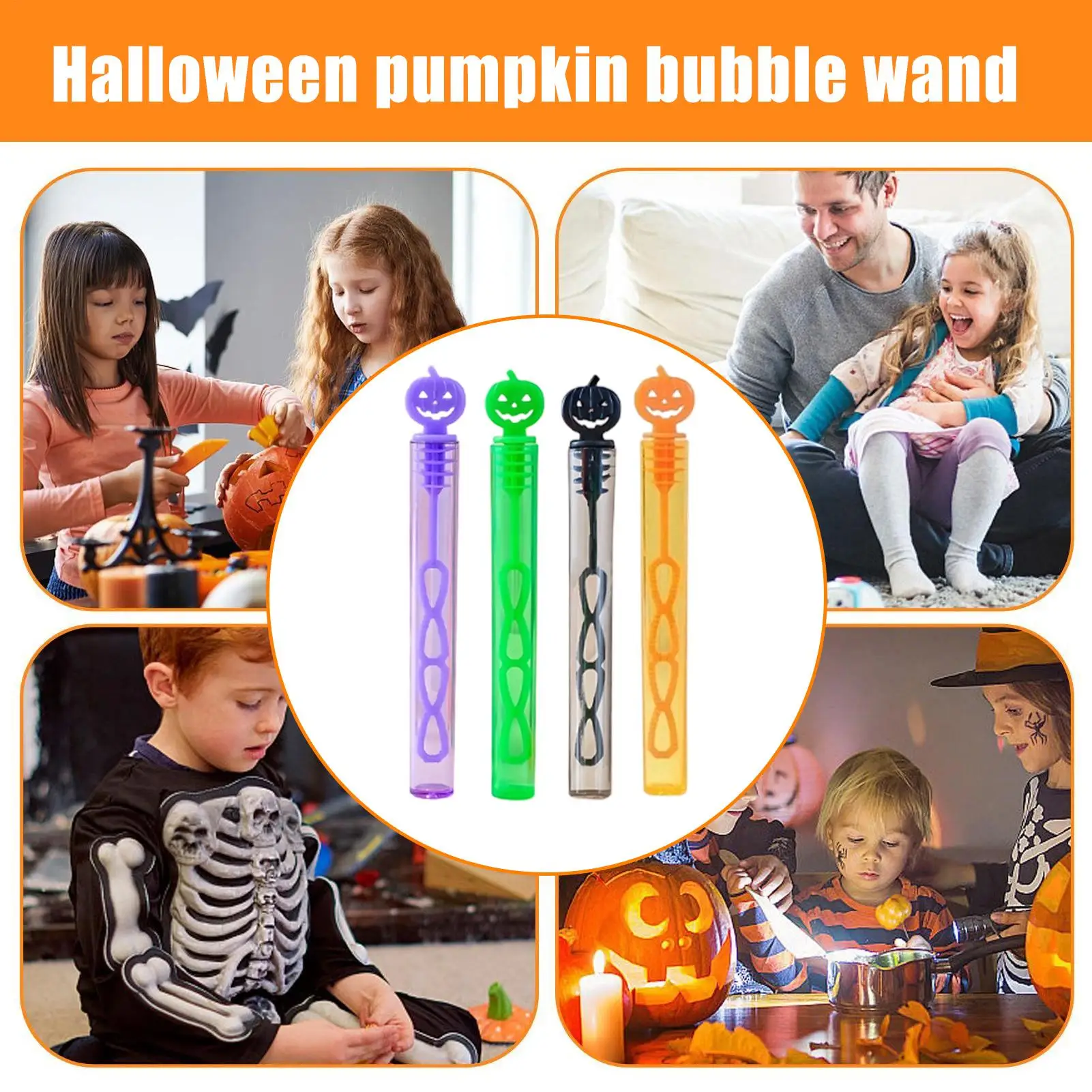 Pumpkin Bubble Wand 24 Pieces Kids Halloween Bubble Wands Handheld Blower Supplies Toys For Birthday Party Summer Activities