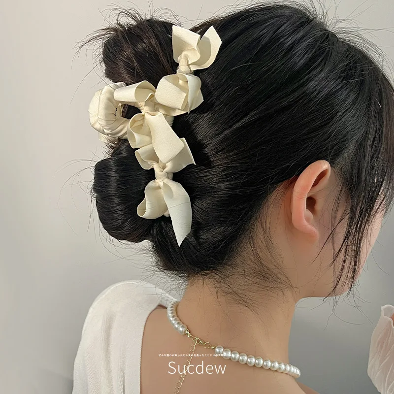 New Large Hair Claw Clip Satin Bow Headdress Fashion Korean Sweet High Quality Hairpin Women Hair Accessories