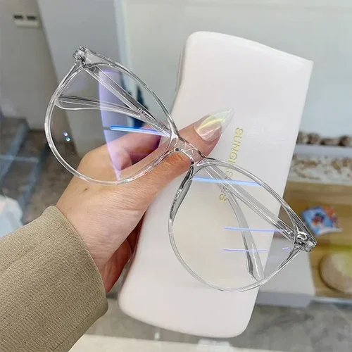 Imagen 2 del producto Gafas Plano transparentes para ordenador para hombre y mujer, anteojos con montura redonda transparente antiluz azul, gafas ópticas con bloqueo