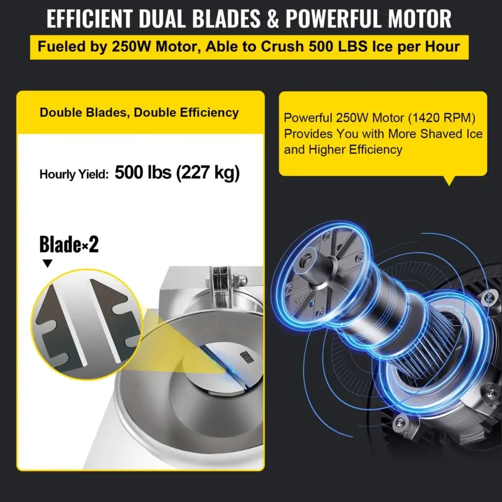 Electric Cube Ice Shaver Granizing Machine 226Kg/H Commercial Snow Cone Chopper Home Slush Crusher Blender Flake Maker