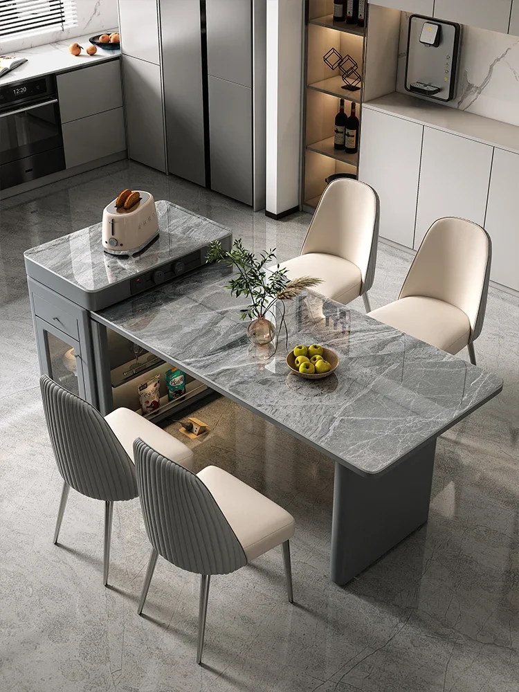 Shrinking rock slab island dining table integrated simple multi-functional dining table