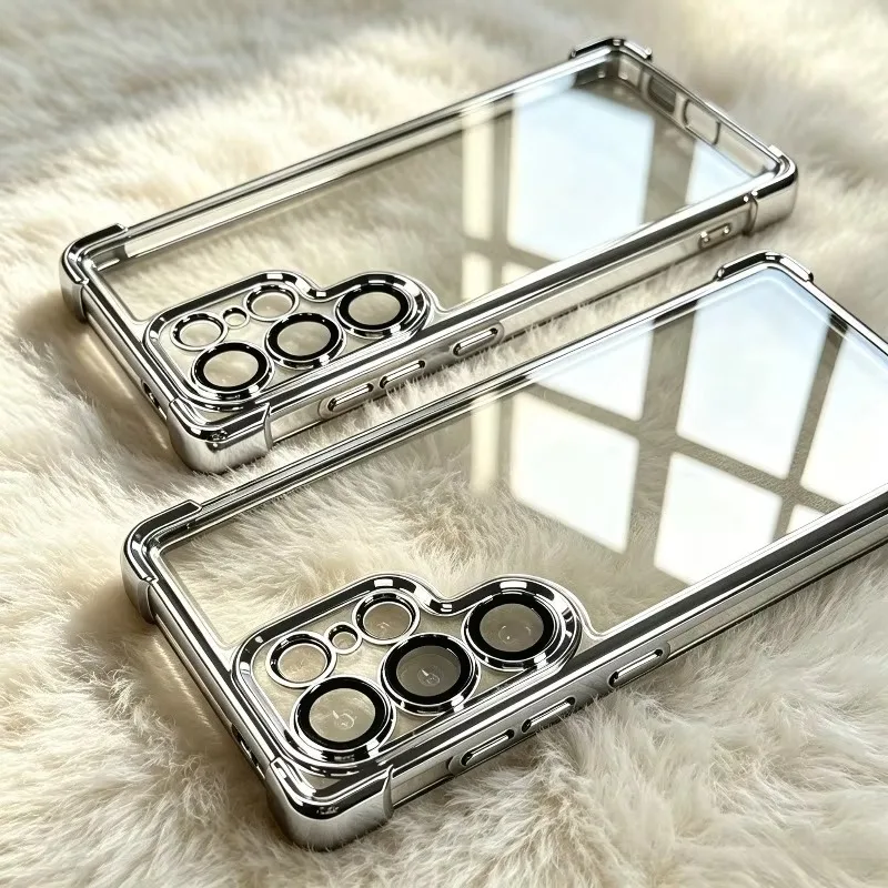 Fashion Plating Four Corner Clear Shockproof Case for Samsung Galaxy S26 Ultra S25 S24 S23 S22 Plus S21 S20 FE A36 A35 A55 Cover