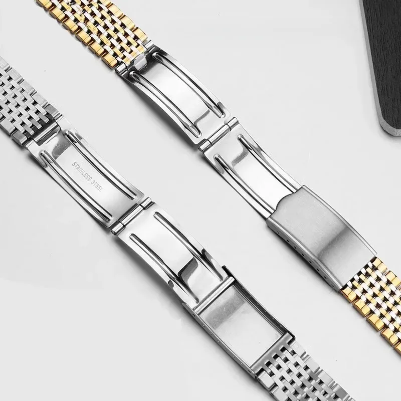 Curved End Watchband for Omega Seamaster Speedmaster DeVille Men's Stainless Steel Watch Strap 18mm 19mm 20mm Thin Bracelet Belt