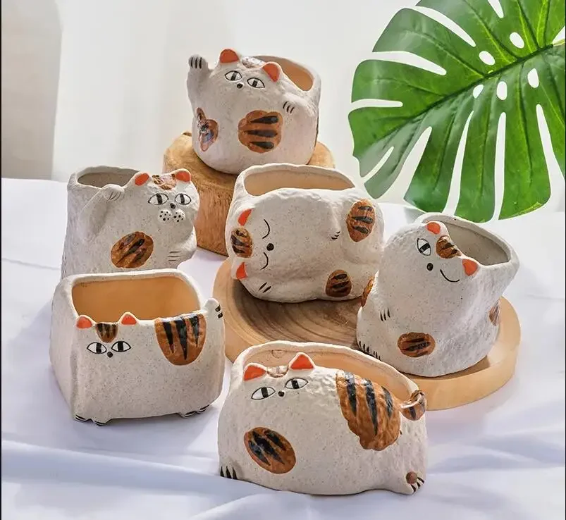 

Plant Pot Cartoon Cat Ceramics Succulent Flower Pot Flower Vase Decoration Ornaments Garden Supplies Potted Plants Garden Pots