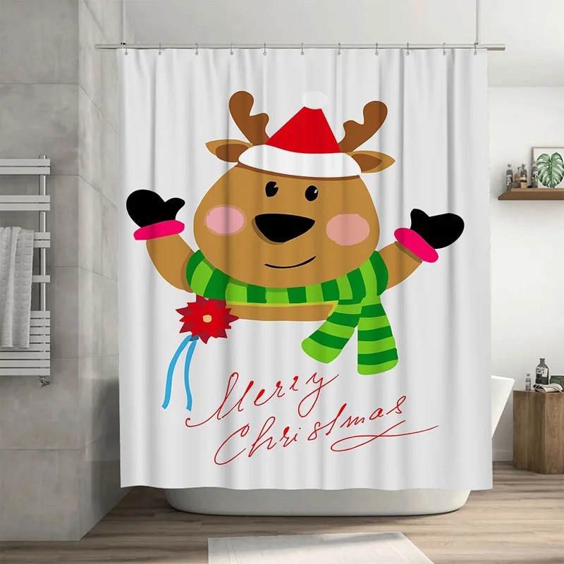 

Очаровательный рождественский декор для ванной комнаты Tuniu, праздничная занавеска для душа, очаровательный дизайн с оленями, милый и забавный фон для ванной комнаты W