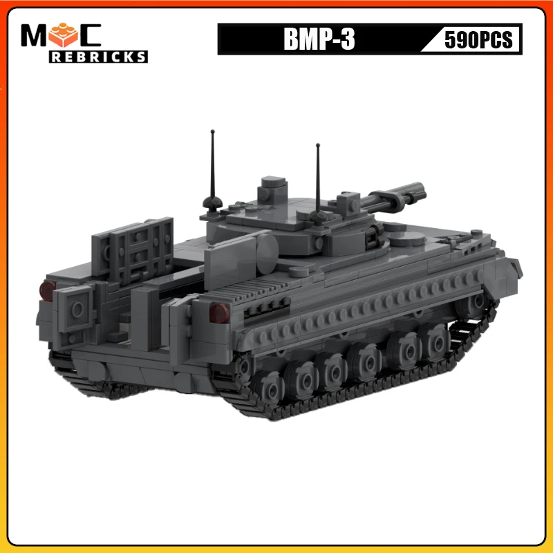 WW II Military Army Equipment BMP-3 Infantry Tank Wide Track Armor Vehicle Building Blocks Assembly Heavy Weapons Model DIY Toys