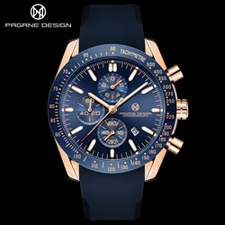 PAGRNE DESIGN 2025 New Men's Quartz Watch PG5140 Retro 45mm Stainless Steel Chronograph Calendar Waterproof 30m Reloj Hombre