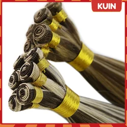 Hand Tied Weft Human Hair Extensions 100% Raw Virgin Human Hair Bundle Straight Brazilian Natural Blonde Bleached Hairpiece 100G