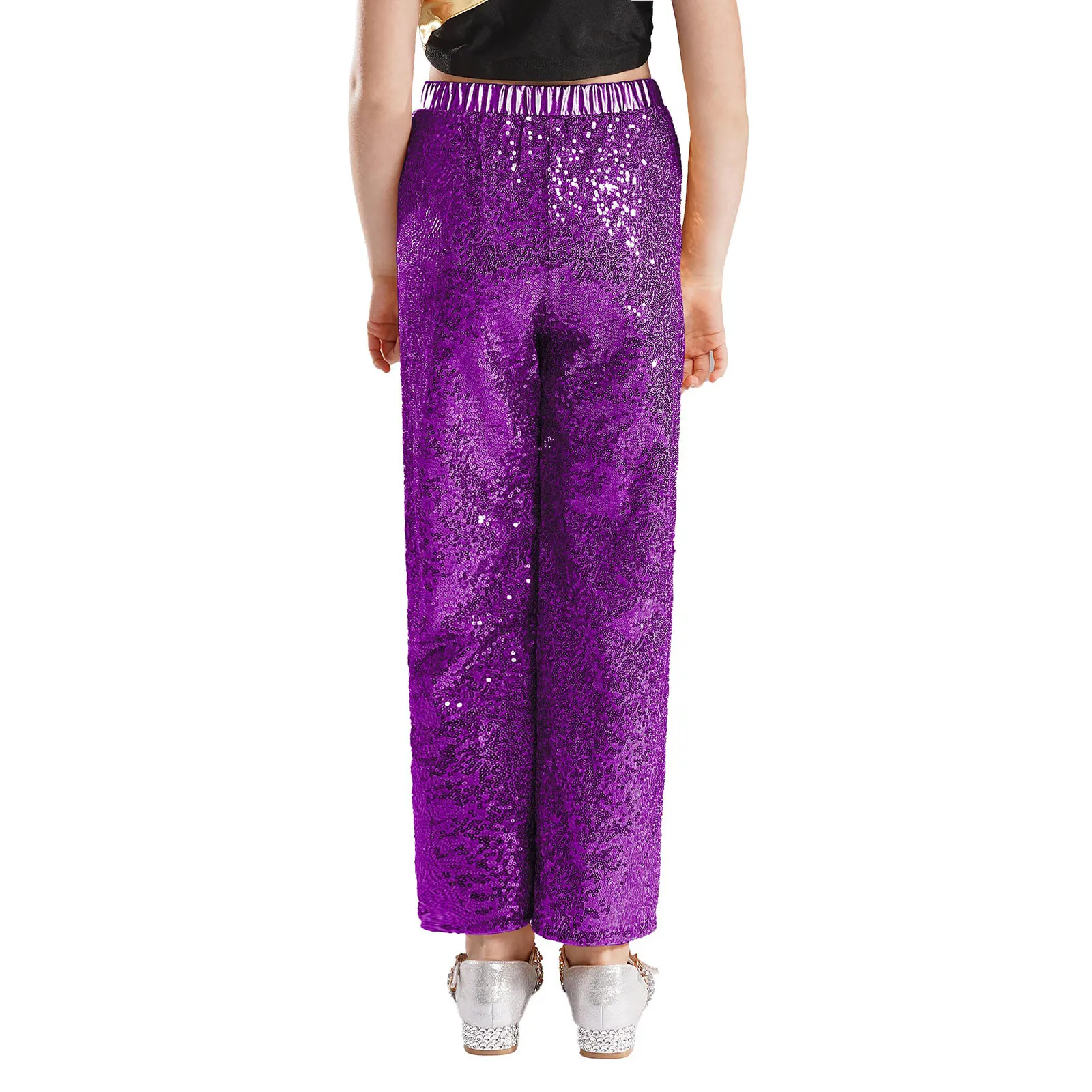 Kids Girls Sparkling Sequin Pants Suits Fashion Streetwear Jazz Dance Performance Outfit Sleeveless Metallic Hip Hop Crop Top