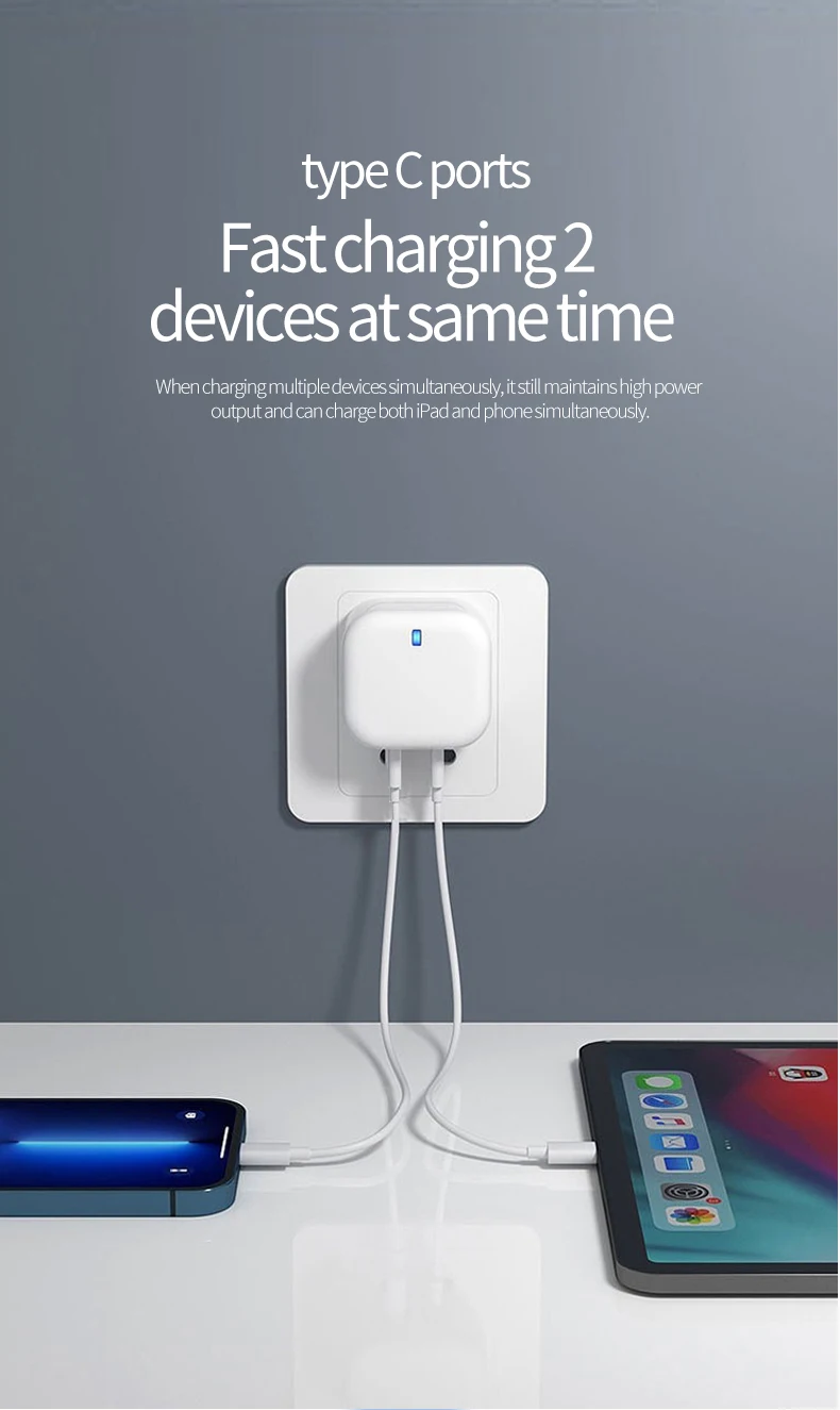 40W Type C Charger Fast Charging Dual PD QC 3.0 Mobile Phone Charger Adapter For iPhone Samsung Huawei Xiaomi USB C Wall Charger