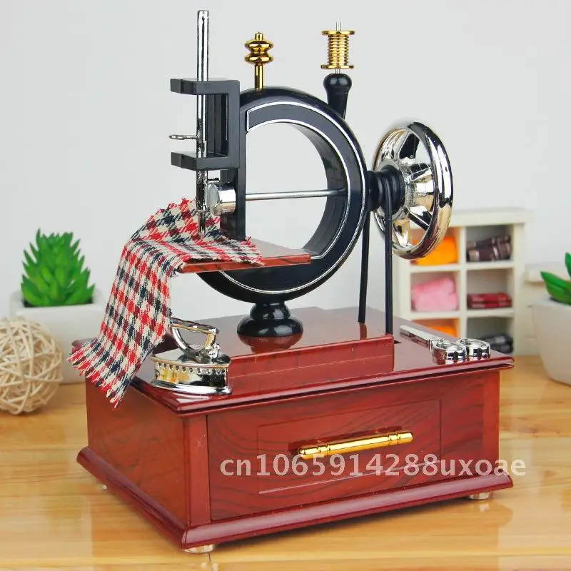 

Imitation wooden retro new and unique old hand cranked sewing machine music box creative crafts music box