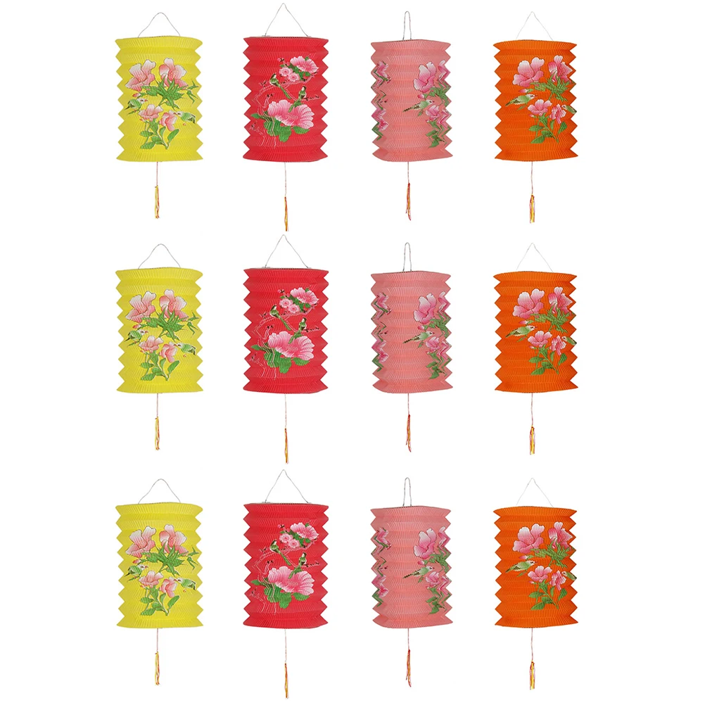 

12pcs Traditional Paper Lanterns Bright Color Foldable Party Decor Crafted Eco Friendly Storage Desktop Lighting Indoor Decor