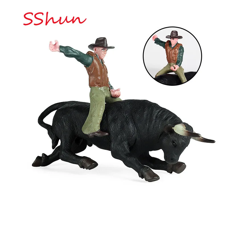 

Children solid simulation animal poultry farm cow male rider + bullfighting model static plastic toy decoration