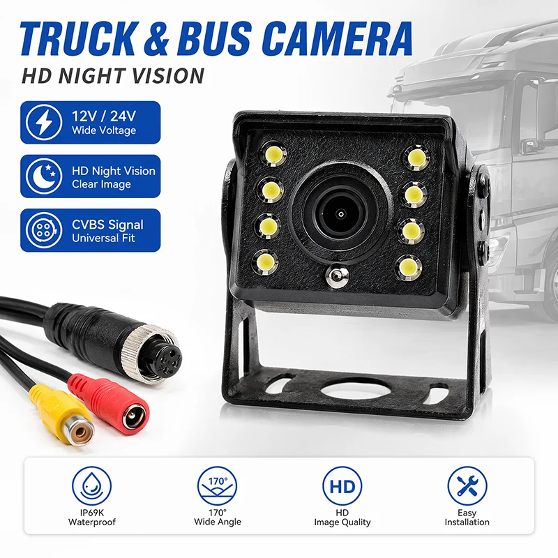 Wide-angle Rear High-definition Night Vision CVBS Reversing Camera Car Camera with 8-lamp Truck Camera