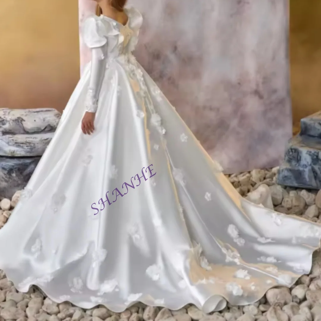 CustomizedLong Sleeve Flower Girl Dresses For Wedding 3D Floral Customized Litter Kids Baby Birthday Gowns First Communion Dress