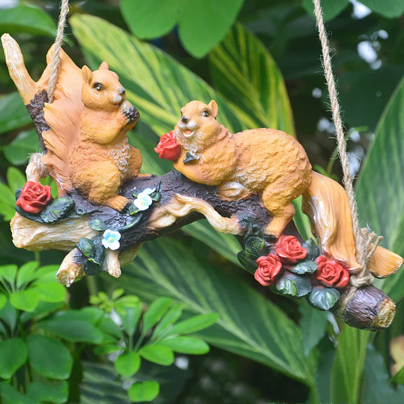 Pastoral Simulation Animal Squirrel Resin Statue Crafts Courtyard Tree Sculpture Ornaments Outdoor Garden Figurines Decoration