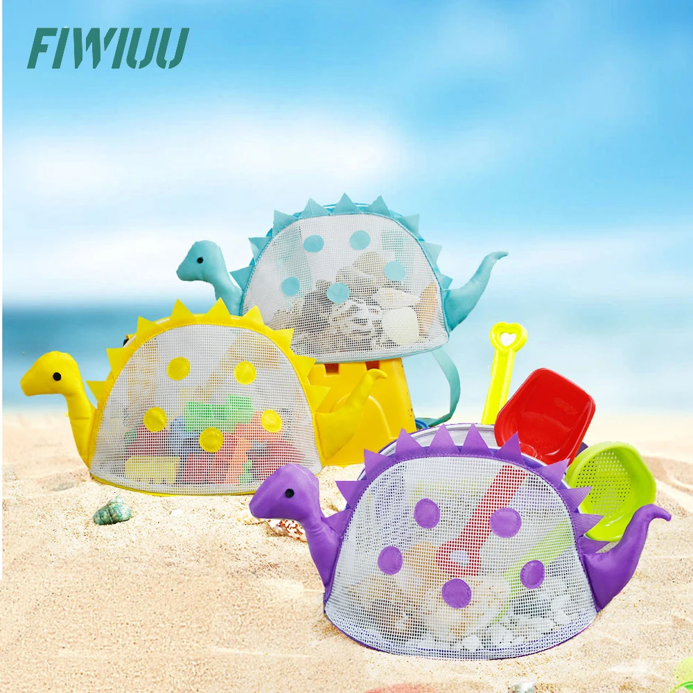 Fiwiuu Summer Children Mesh Beach Crossbody Bag Patchwork Dinosaur Shell Bag Mini Pouch Boy Girls Satchel