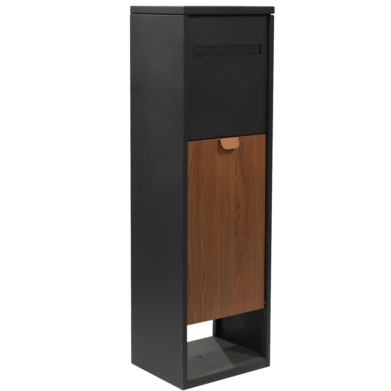 Buzón de Correos para Jardín, Moderno, Independiente, Duradero, Decorativo, Impermeable, de Acero con Recubrimiento en Polvo Negro/Merbau