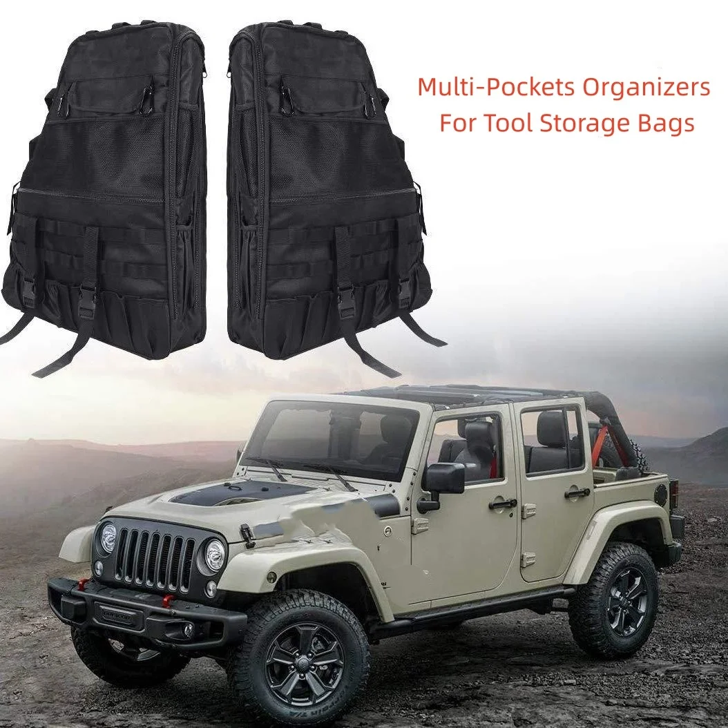 

Пара боковых сумок-органайзеров для Wrangler JK JKU JL 4-дверных моделей, с множеством карманов, для хранения инструментов, сумка для хранения на защитную дугу