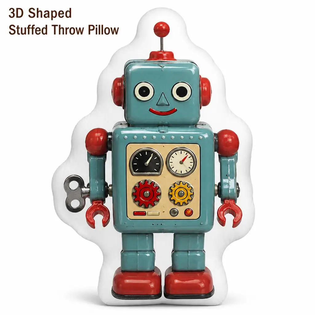 Vintage Wind Up Robot Plush Pillow Cushion Funny Stuffed Throw Pillow Home Decor Gift Sofa Bed Children's Room Gifts